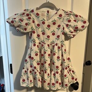 Red and Cream Ruffled Tiered Sundress with Puff Sleeves